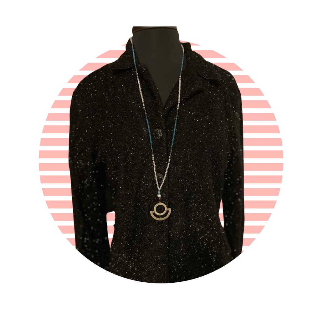 First Option ladies sparkly black button up lightweight sweater